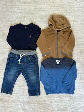 Baby Boy 6-12M Outfit Bundle GAP Hoodie Splendid Sweater Jeans 4pc Set
